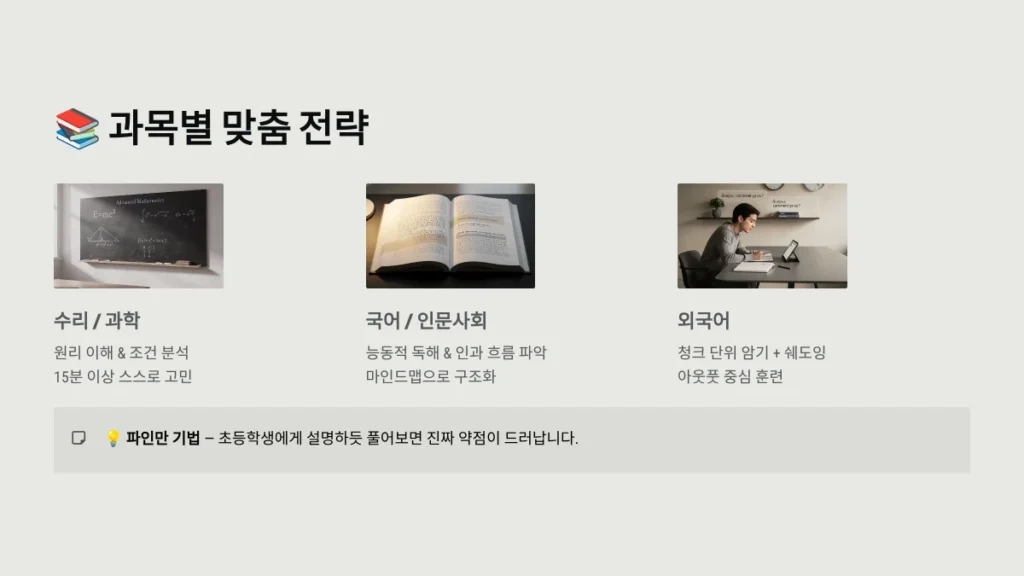공부법 총정리: 집중력·시간관리·시험 전략 가이드, 학습 효율 200% 이상 4 과목별 맞춤 전략