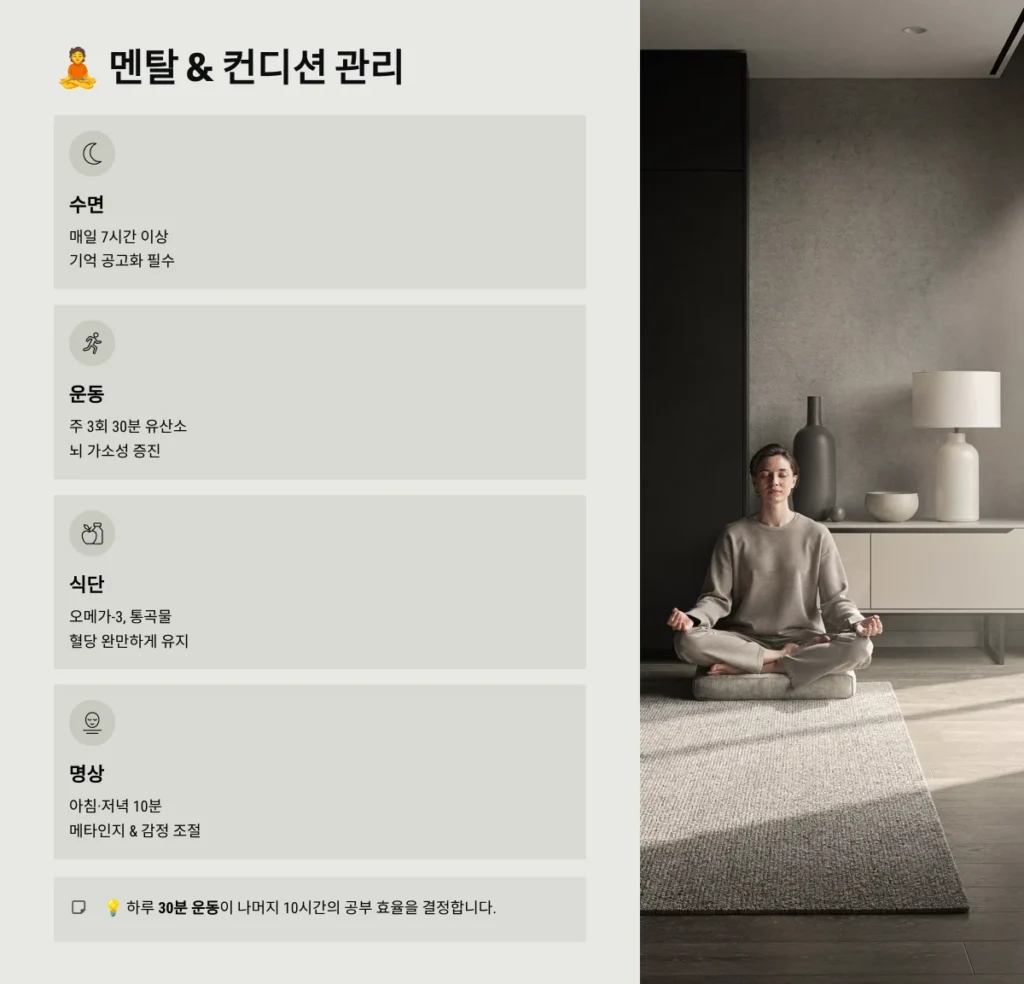 공부법 총정리: 집중력·시간관리·시험 전략 가이드, 학습 효율 200% 이상 5 멘탈 & 컨디션 관리