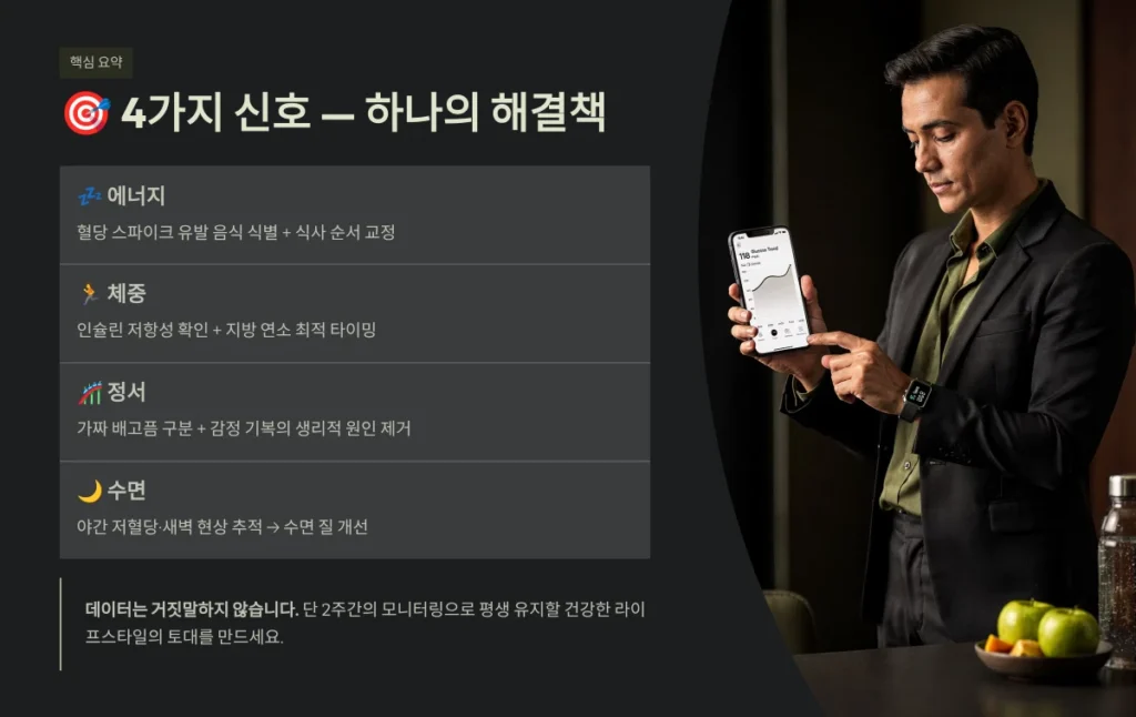 24시간 혈당 모니터링이 필요한 의외의 신호들: 나도 모르는 혈당 스파이크를 잡는 법 5 4가지 신호 — 하나의 해결책