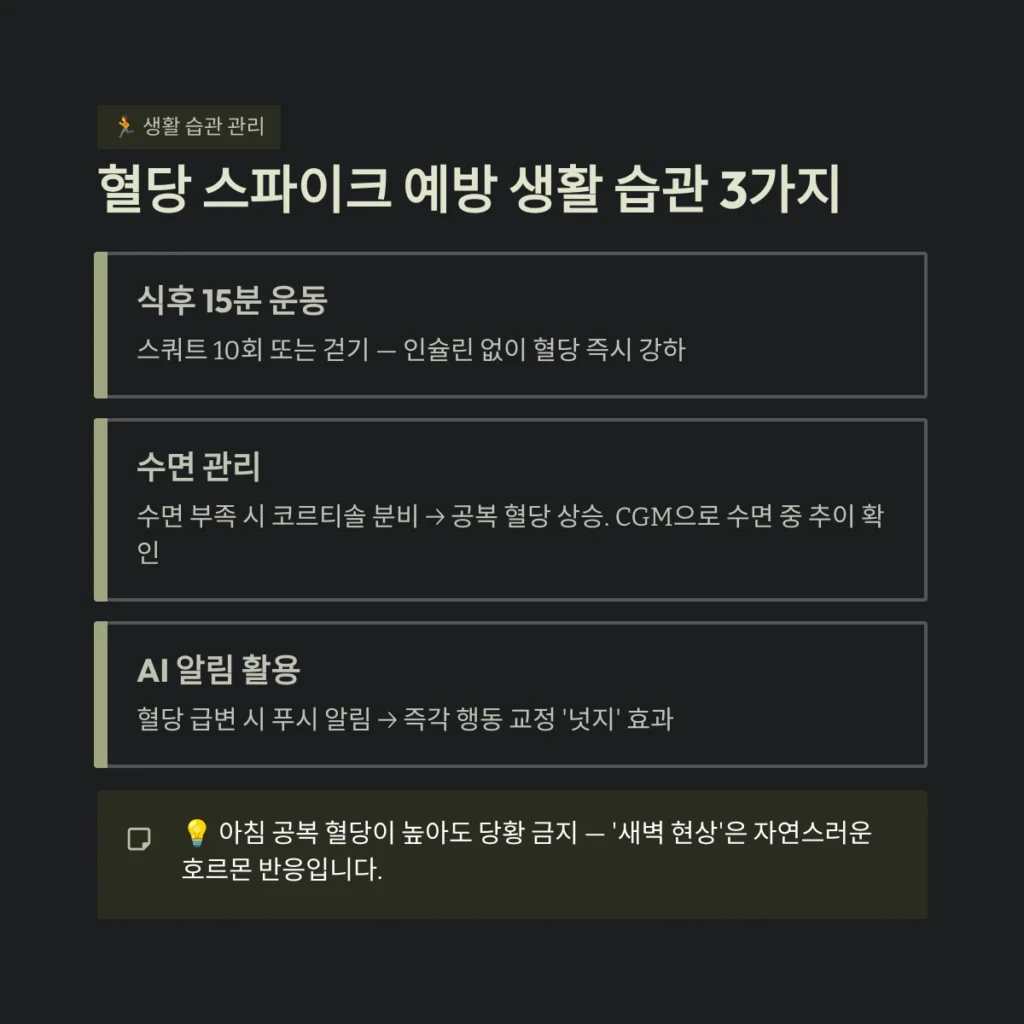 혈당 스파이크를 막는 AI 식단 관리법: 연속혈당측정기(CGM) 활용 노하우 5 혈당 스파이크 예방 생활 습관 3가지